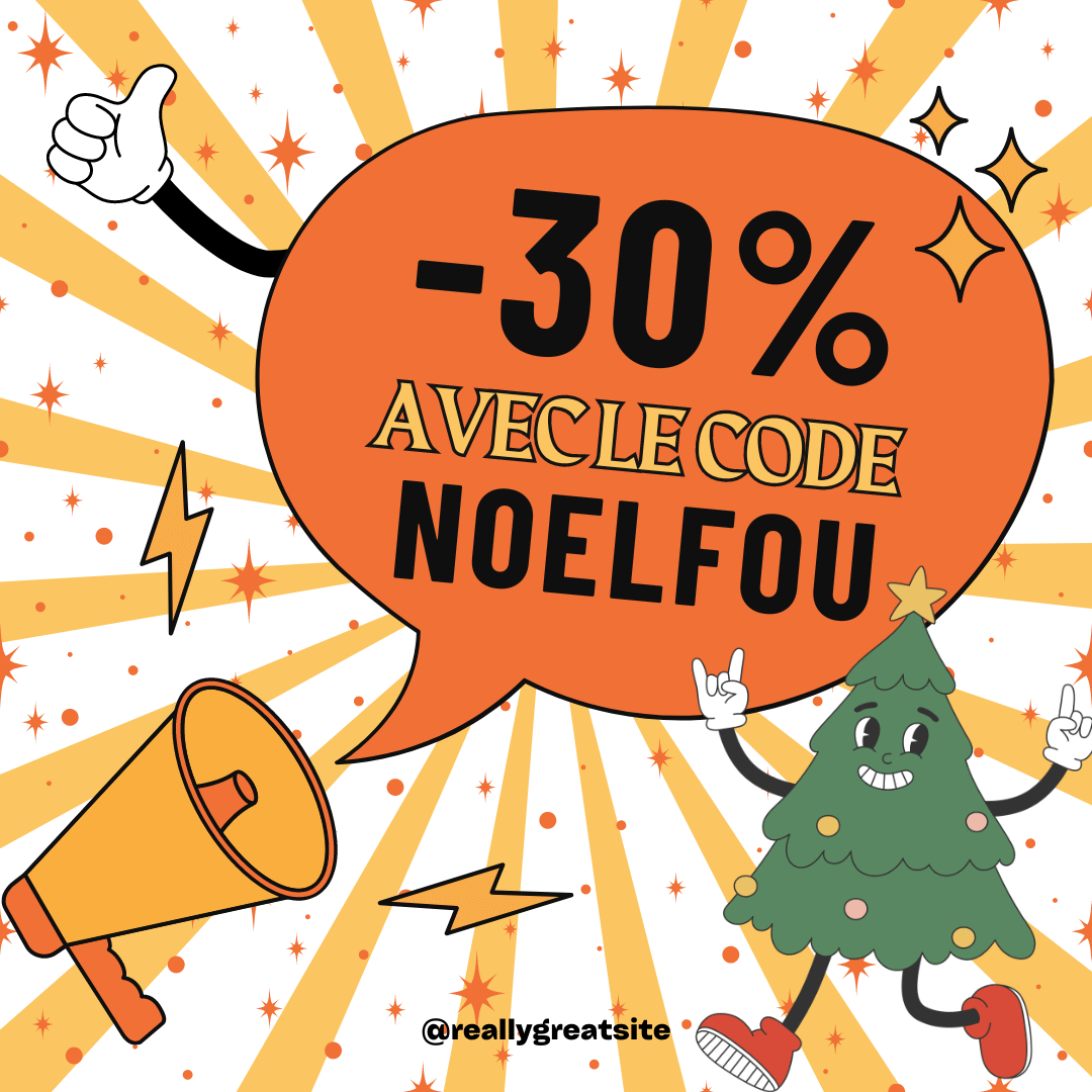 Modèle Canva au style rétro rouge et jaune pour une promotion de Noël : grande carte centrale avec typographies vintage en rouge et jaune, mention « Promotion Noël » en éléments décoratifs, motifs festifs stylisés et mise en page pensée pour une publication Instagram. Le visuel présente un encart principal avec un message promotionnel, entouré d’illustrations simples évoquant l’ambiance des fêtes de fin d’année, dans une composition carrée adaptée aux réseaux sociaux.